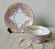 Antique Large Tea Cup With Saucer Gold Gilt Roses Roger Deschamps Limoges France