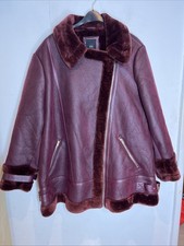 Ladies River Island  Wine  Faux Leather Fur Aviator Jacket - Size 26 Curve
