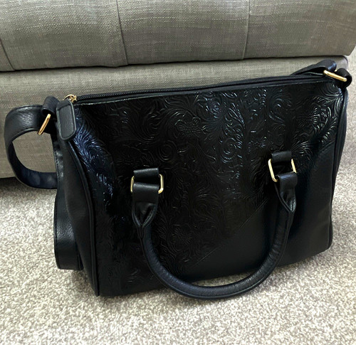 Black floral embossed - black, faux