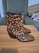 M&S Women's Ankle Boots Size 5 Brown Leopard Print Hair on Hide Leather New 