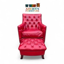 Red Leather Tetrad Belgravia Armchair & Matching Footstool – FREE UK Delivery