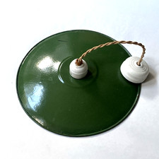 Vintage French Green Enamel Shallow Light Shade