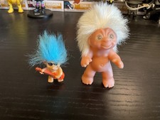 Vintage DAM Troll Baby GREEN Eyes White Hair Rare 1985 - 8 cm tall 