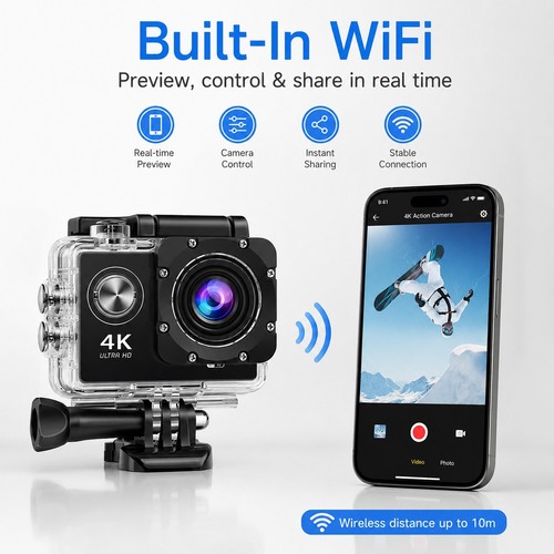 30m sports camera wifi hd - 30m, 4k