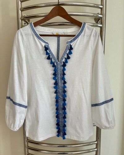 Boden white blue tassel trim - blue,