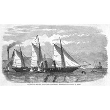 HM Despatch Gun Boat Flying Fish in Portsmouth Harbour - Antique Print 1856