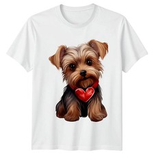 Yorkshire Terrier Dog Love Heart Animals Mens T-Shirt Womens Tee Graphic Top