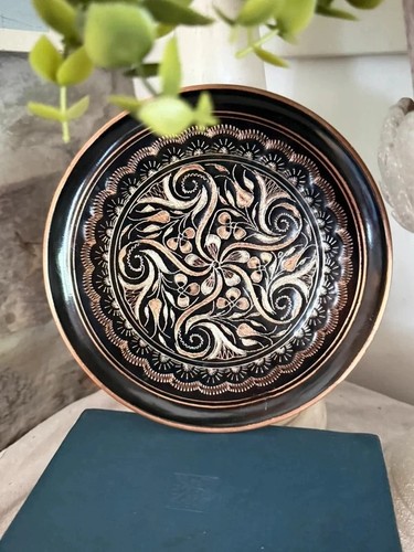 Vintage hand etched copper and - hand-etched,