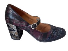 AUDLEY LONDON .. Fabulous Black Graphic T-Bar Block Heel Shoe Sz UK 6