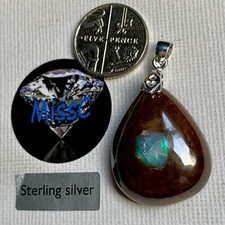 AUSTRALIAN FIRE OPAL TEARDROP IN MATRIX  42.5ct 925 STERLING SILVER BAIL STAMPED