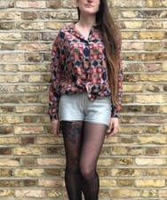 80s VINTAGE SILK BLOUSE L 14 Retro Shirt Blouse Bold Pattern Abstract Bad Taste