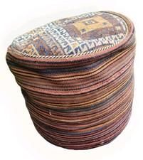 Vintage Kilim Pouf Footstool Carpet Turkish Handwoven Brown Circle Round Filled