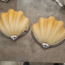 Pair Art Deco Pink Clam Shell