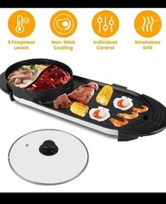 Electric 2 in 1 Hot Pot Barbecue Grill Cooker Non-Stick 2200W Smokeless Pan Soup