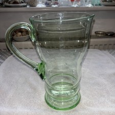 Vintage Ribbed Green Large Jug/pitcher - Handblown