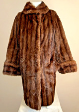Real Mink Fur Coat Mid Length Fully Lined Padded Shoulders Turn Up Cuffs Vintage