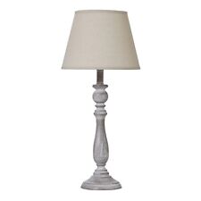 Large 55cm Taupe Grey Wooden Bedside Table Lamp Light Shabby Chic w Linen Shade