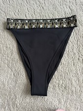 River Island Black High Leg Diamante  Bikini Bottom Size 10 New
