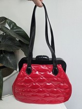 ? Lulu Guinness Ionic Classic Patent Red Leather Quilted Lips Pollyanna Bag 