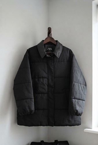 Zara black quilted puffer - black,