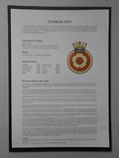 NAVAL PRINT-HMS CUMBERLAND (1984) TYPE 22 FRIGATE -NAVAL BADGE & BATTLE HONOURS