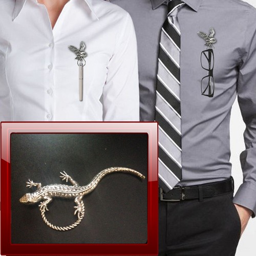 Lizard brooch drop - lizard, hoop