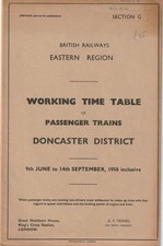 BR ER Passenger Working Timetable Doncaster District 9th June to 14th Sept 1958