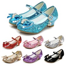 Girls Kids Sparkly Sandals Children Low Heel Party Wedding Mary Jane Shoes Size