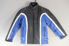 BOYS/CHILDS BLACK, BLUE & WHITE LEATHER BABY BIKER JACKET + THERMAL LINING L/30"