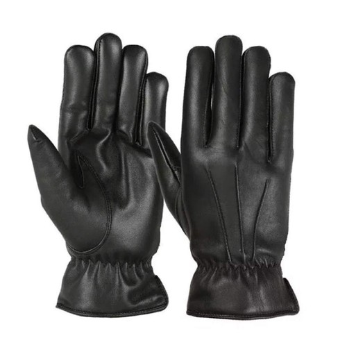 Men leather gloves black fine - black,