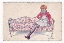 FABIANO Glamour: RISQUE YOUNG WOMAN in STOCKINGS, "Paresse" (Idleness) c. WW1