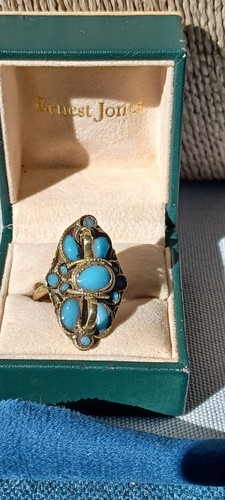 Vintage brass turquoise ring - brass,