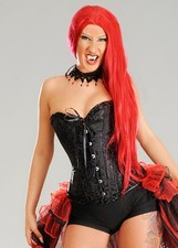 Adult Womens Halloween Victorian Vampire Fancy Dress Gothic Black Satin Corset