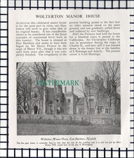 C6773) Wolterton Manor House East Barsham Norfolk Lord Hastings  - 1909 Cutting