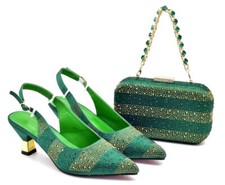 Elegant Italian Design Rhinestone Decorated Wedding Party Matching Shoe/Bag Set