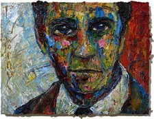 MODERN MAN G ART SIGNED MALE OIL PAINTING ABSTRACT PORTRAIT VINTAGE OUTSIDER POP
