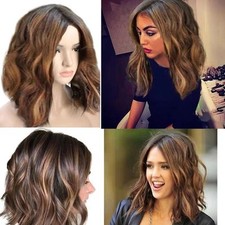 Womens Bob Short Curly Wavy Natural Hair Wigs Ombre Brown Cosplay Wig. Ladies UK