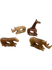 Handcrafted Wooden Animal Figurines Set Giraffe Rhino Lion Leopard Decor
