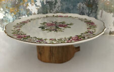 Old vintage china Plate cake stand Wood Base Unique Flower Design Fluted Edge