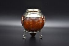 Soth American Mate Gourd Cup With Metal Mounts and Stand