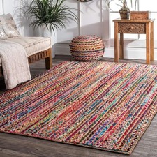 Indian Rug Handmade Cotton & Jute 100% Carpets Farmhouse Runner Floor rugs