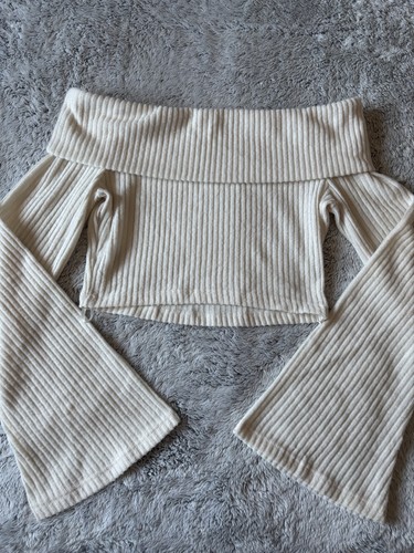 Cream ribbed off shoulder - cream,