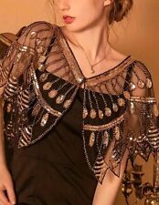 Womens Bolero Black Gold Sequin  Shawl 1920's Cape Wrap Evening Party Wedding UK