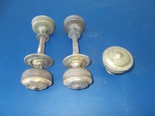 5 x Antique Georgian Gilded Brass Door Knobs. 2 pairs-1 odd-2 spindles & 2 Backs
