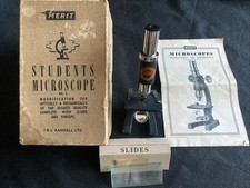 Merit Student Microscope No.2. Boxed, With Slides & Newspaper Article 1961