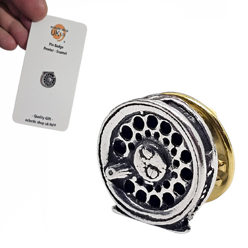 Fly reel pin badge pewter - badge,