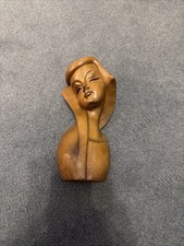 Hand Carved Wooden Female Bust