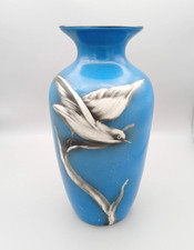 Teal Blue Vase Decorated With