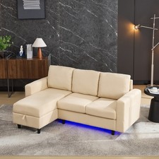 L-Shaped Corner Sofa Bed with Storage, 3-Seater Convertible Sleeper Settee Beige