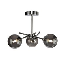 LED Ceiling Light 3 Way Round Smoked Glass Shades Multi Arm Chrome Effect Modern